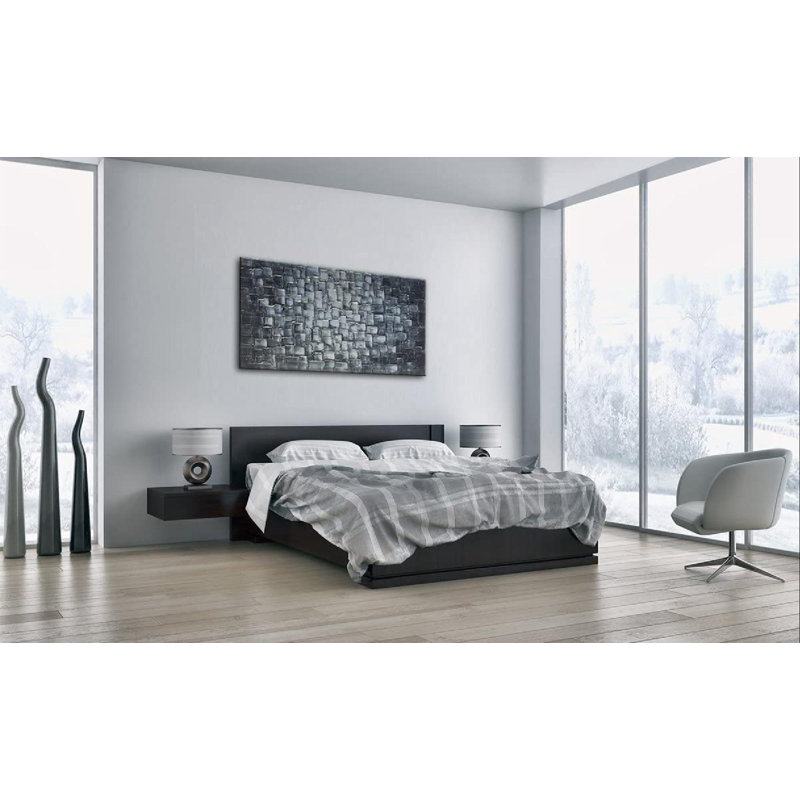 Orren Ellis Large Abstract Silver Square Wall Art With HandPainted